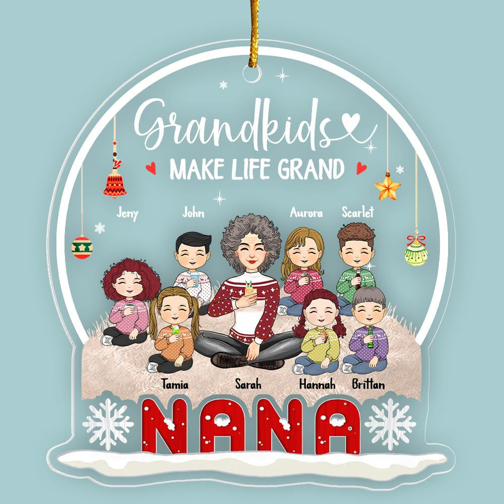 Grandkids Makes Life Grand Personalized Snow Globe Shaped Acrylic Ornament