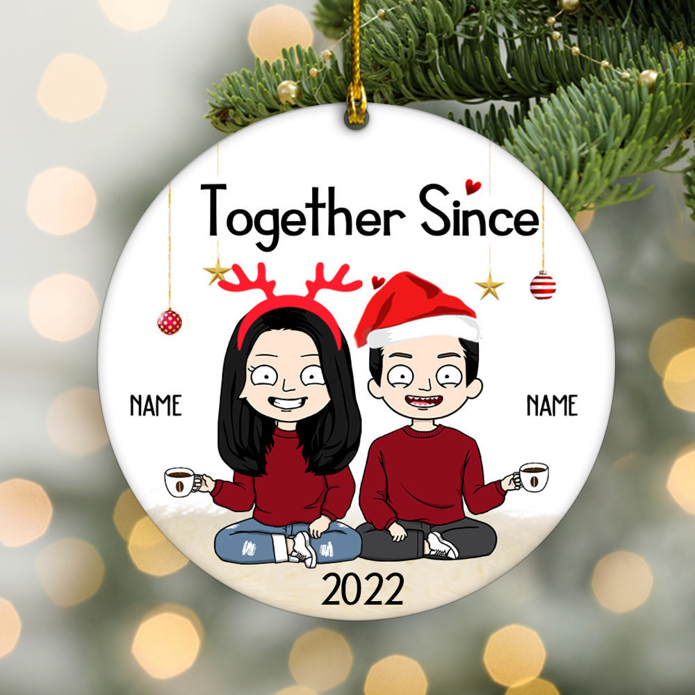Custom Couple Ornament Doll Couple Sitting Christmas Gift For Him For Her Personalized Circle Ornament