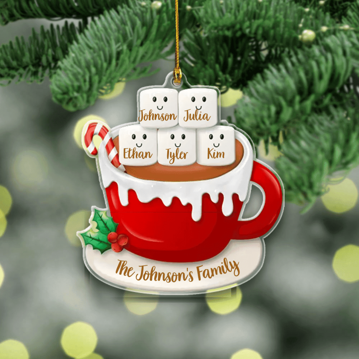 Personalized Family Cup Ornament For Christmas Tree - Acrylic Decoration - Two Sides
