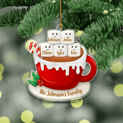 Personalized Family Cup Ornament For Christmas Tree - Acrylic Decoration - Two Sides