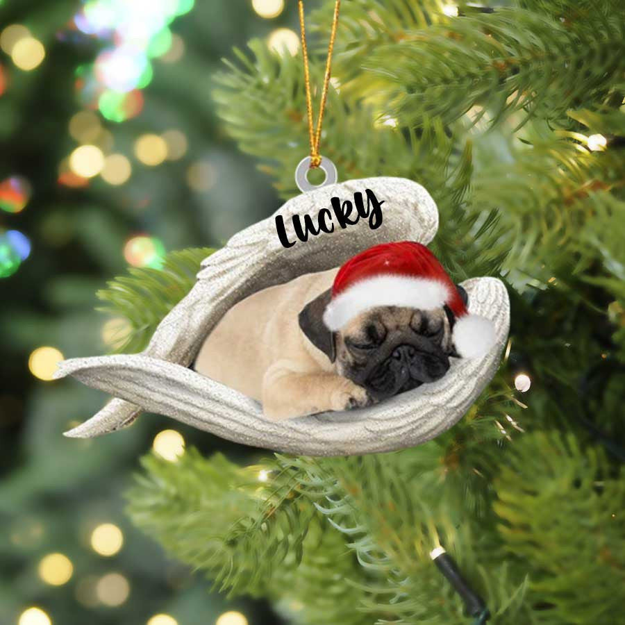 Personalized Pug Sleeping Angel Christmas Dogs Ornament: Memorial Dog Gift, Suitable For Pug Lovers, Pet Memorial, And Holiday Decor.