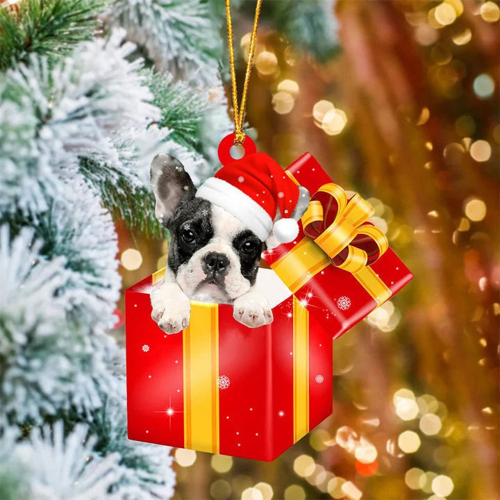 French Bulldog In Red Gift Box - Custom Christmas Ornament For Dog Lovers