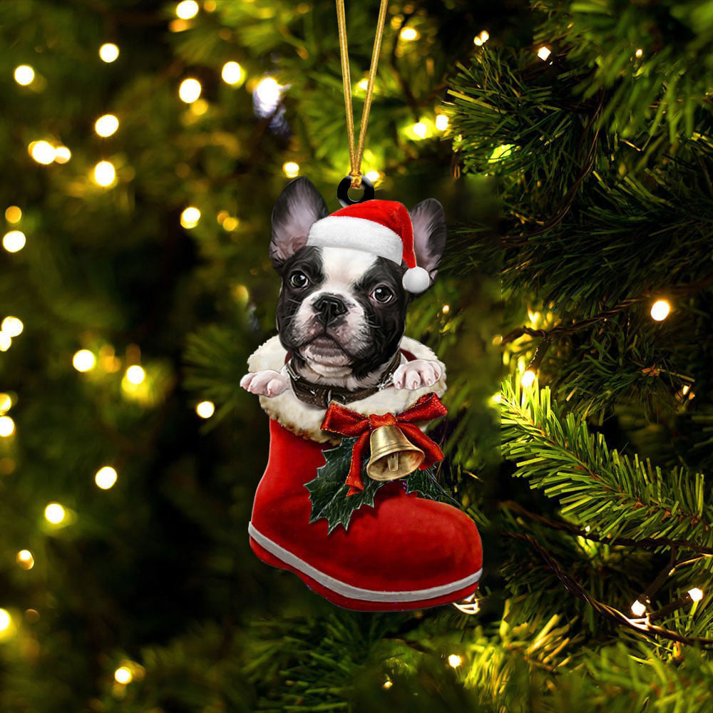 French Bulldog Santa Boot Christmas Ornament