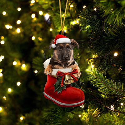 German Shepherd Santa Boot Christmas Ornament