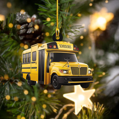 Customized School Bus Acrylic Ornament For Bus Driver Christmas Gift