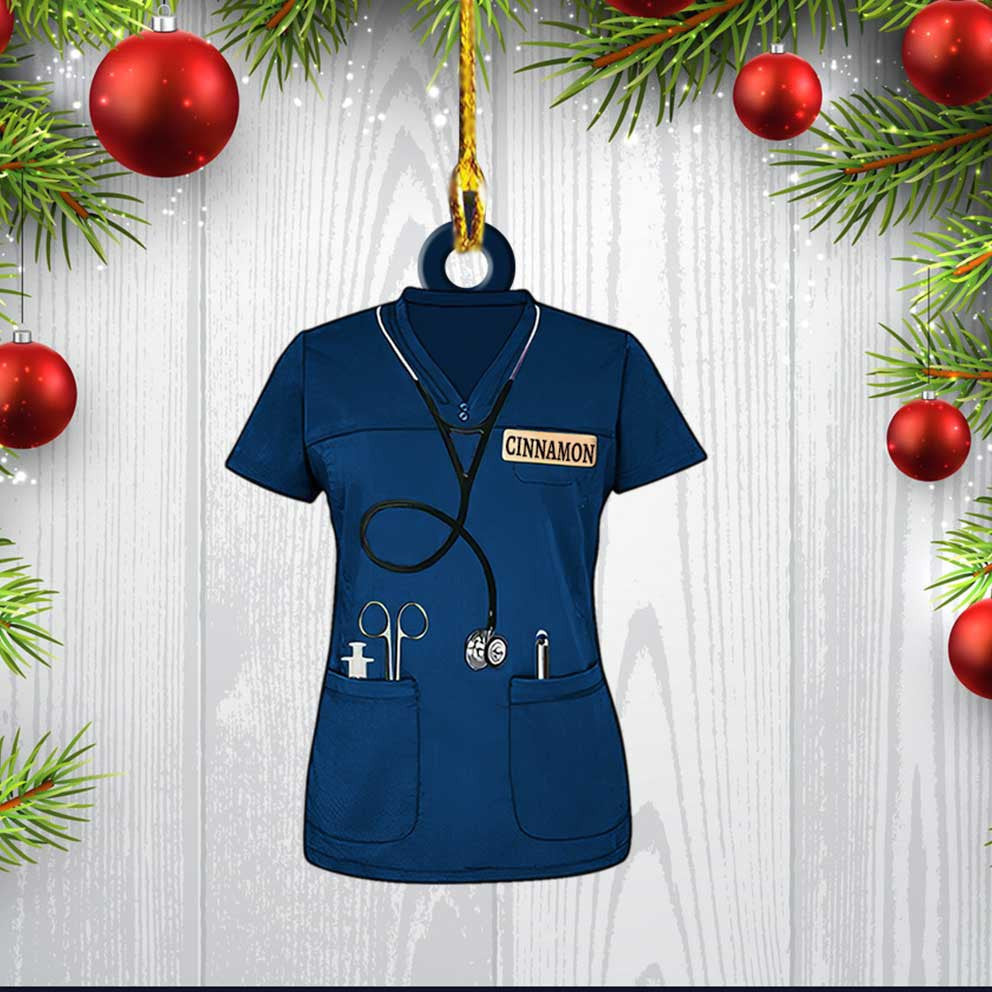 Personalized Nurse Scrubs Ornament For Her - Custom Name Christmas Gift. Perfect For Nurses And Medical Professionals. Ideal For Nursing Graduation, Christmas, And Birthdays.