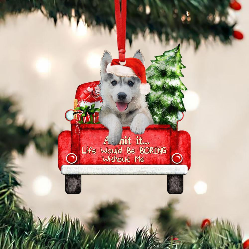 Husky Christmas Ornament For Red Truck Lovers