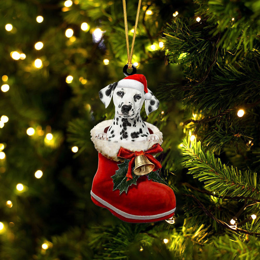 Dalmatian Santa Boot Christmas Ornament - Two Sided - Perfect Gift For Dalmatian Lovers - Festive Decoration For The Holiday Season