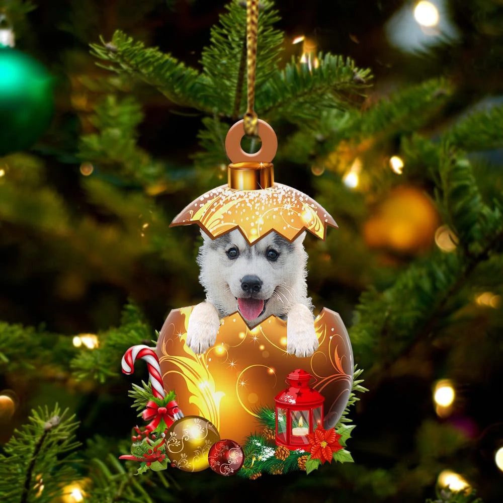 Golden Egg Christmas Ornament For Husky Dog Lovers, Acrylic Dog Ornament - Perfect Gift For Husky Owners, Christmas Decor, And Dog Lovers
