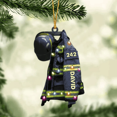 Firefighter Suits Christmas Light Personalized Flat Ornament - Gift For Firefighters - Suitable For Special Occasions