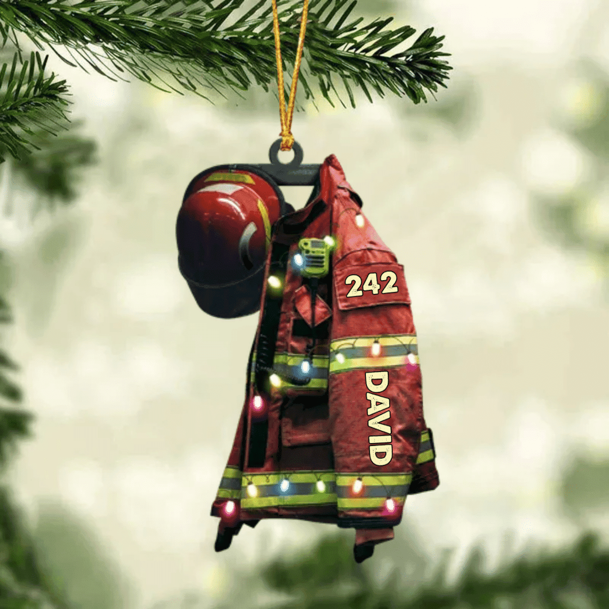 Firefighter Suits Christmas Light Personalized Flat Ornament - Gift For Firefighters - Suitable For Special Occasions