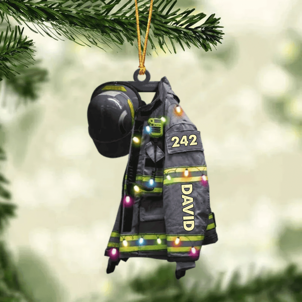 Firefighter Suits Christmas Light Personalized Flat Ornament - Gift For Firefighters - Suitable For Special Occasions