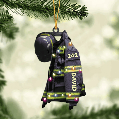 Firefighter Suits Christmas Light Personalized Flat Ornament - Gift For Firefighters - Suitable For Special Occasions