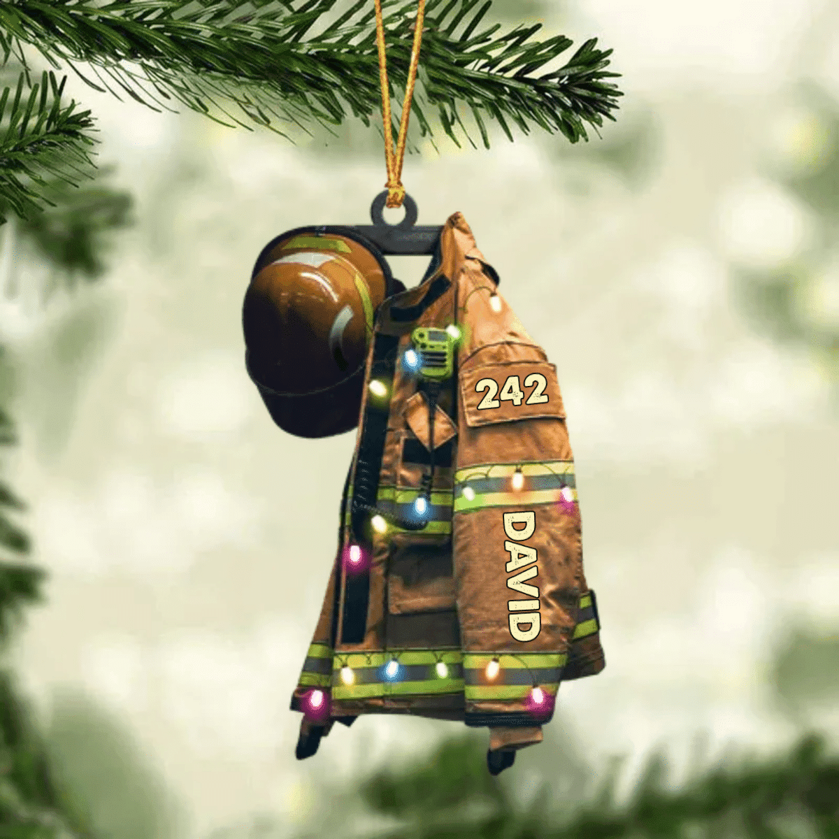 Firefighter Suits Christmas Light Personalized Flat Ornament - Gift For Firefighters - Suitable For Special Occasions