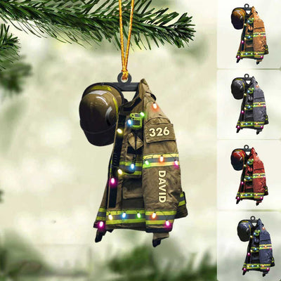 Firefighter Suits Christmas Light Personalized Flat Ornament - Gift For Firefighters - Suitable For Special Occasions