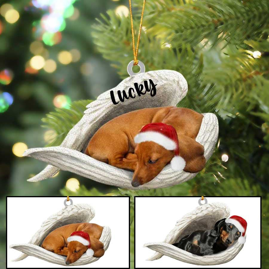 Dachshund Sleeping Angel Christmas Ornament - Memorial Dog Gift - Flat Acrylic Decoration