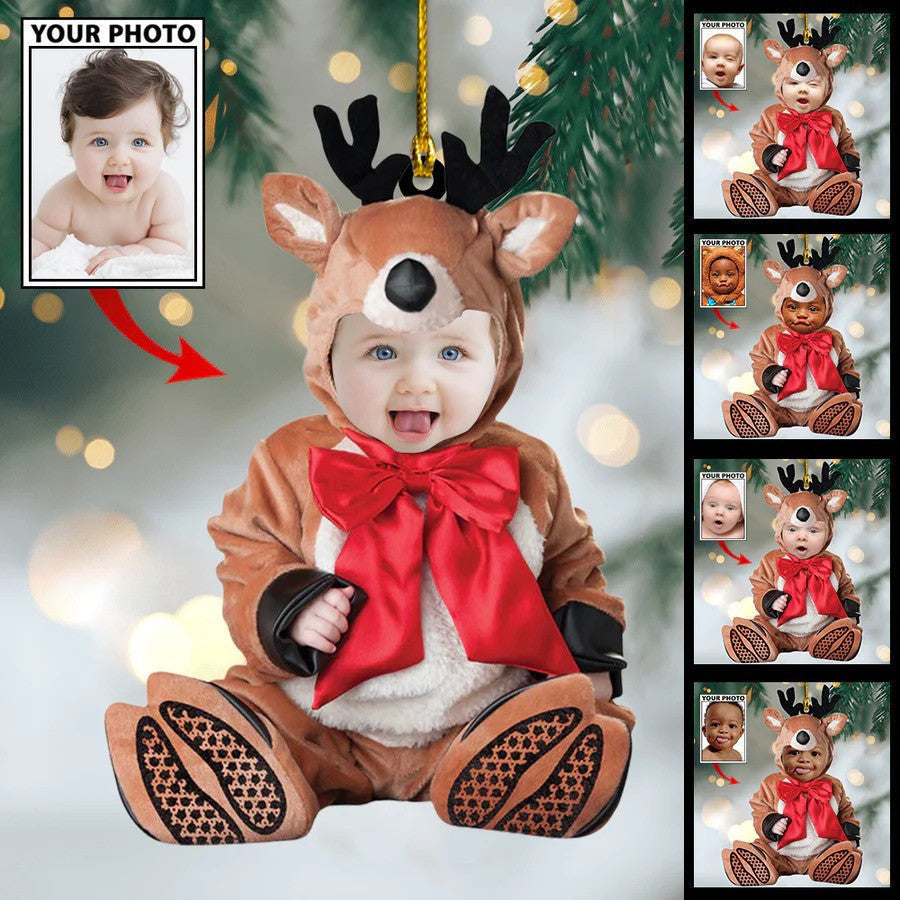 Custom Baby Costume Photo Animal Kids Ornament, Funny Ornament Xmas Gift For Baby's First Christmas