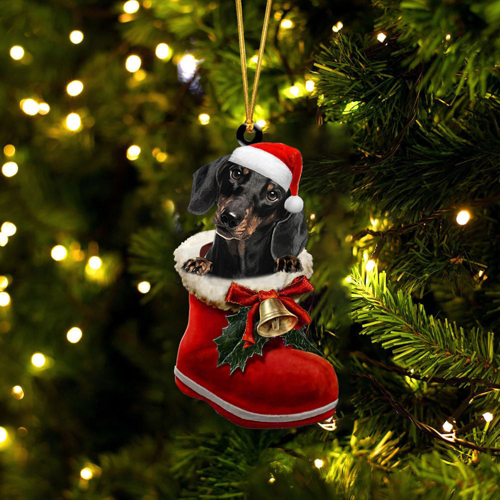 Dachshund Christmas Ornament - Two Sided Ornament For Santa Boot Lovers