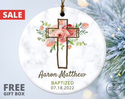Personalized Baptism Ornament, God Bless Baptized Ornament, Custom Name + Date Baptized Keepsake, Christened Ceramic Ornament, Baptism Gift