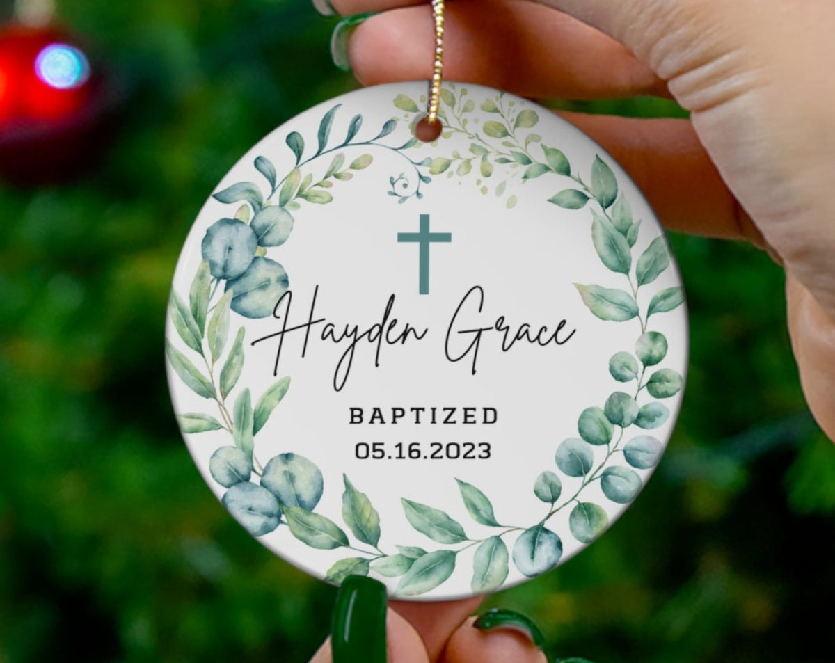 Personalized Cross Ceramic Ornament, Baptism Favors Girl, Baptism Ornament, Christening Ornament, Custom Christened Keepsake, Baptized Gift