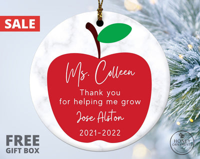 Teachers Thank You, Teacher's Appreciation, Personalized Teachers Gifts, End Of Year Teachers Gift Ornament, Preschool Teacher Gift Apple