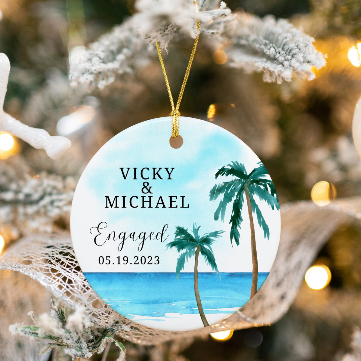 Personalized Engaged Ornament - Engagement Christmas Ornament - First Christmas Engaged - Engaged Ornament - Custom Engagement Gift - Beach