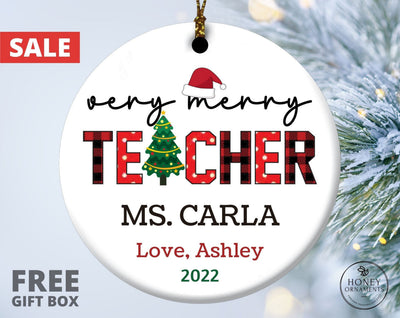 Very Merry Teacher Christmas Ornament, Teacher's Appreciation Gift, Personalized End Of Year Teachers Gift, Thank You School Teacher Gift