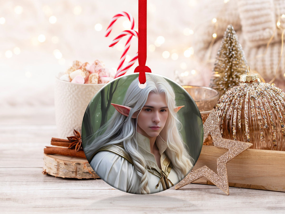 Elf Boy Ornament, Christmas Decoration, Holiday Gift Idea, Heirloom Keepsake, Round Ceramic, Bauble Present