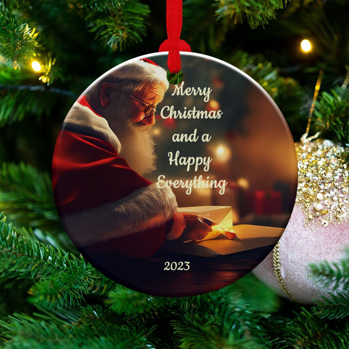 2023 Christmas Ornament, Christmas Decoration, Holiday Gift Idea, Heirloom Keepsake, Round Ceramic, Bauble Present
