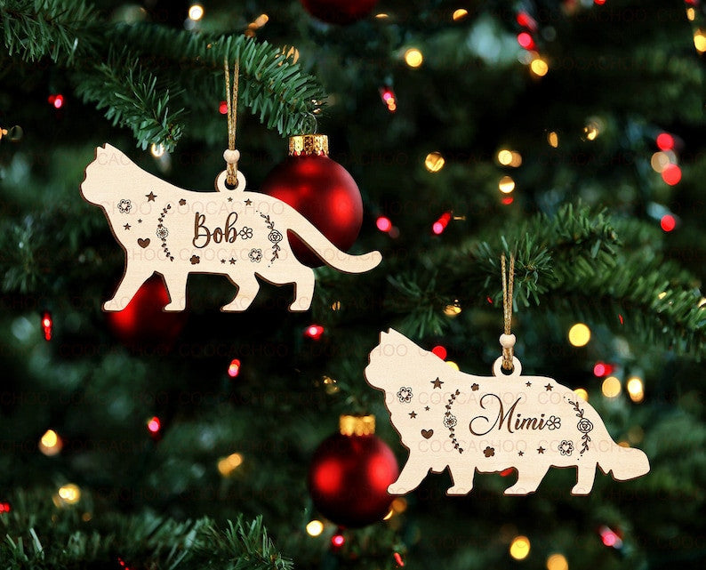Custom Cat Christmas Ornament| Wooden Pet Memorial Ornament| Pet Memorial Gift| Christmas Decor| Gift For Cat Lovers