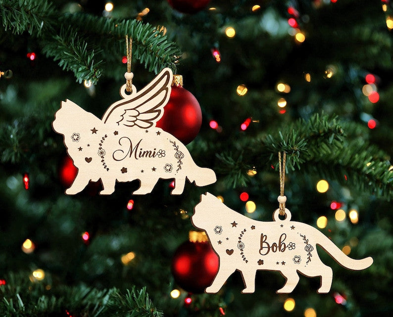 Custom Cat Christmas Ornament| Wooden Pet Memorial Ornament| Pet Memorial Gift| Christmas Decor| Gift For Cat Lovers