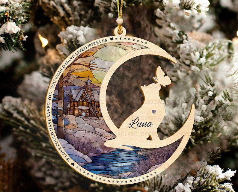 Personalized Cat Christmas Ornament 2023, Cat Lover Gifts| Loss Of Pet Sympathy Ornament | Pet Memorial Suncatcher