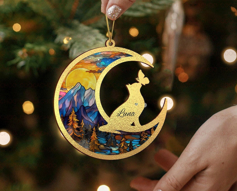Personalized Cat Christmas Ornament 2023, Cat Lover Gifts| Loss Of Pet Sympathy Ornament | Pet Memorial Suncatcher