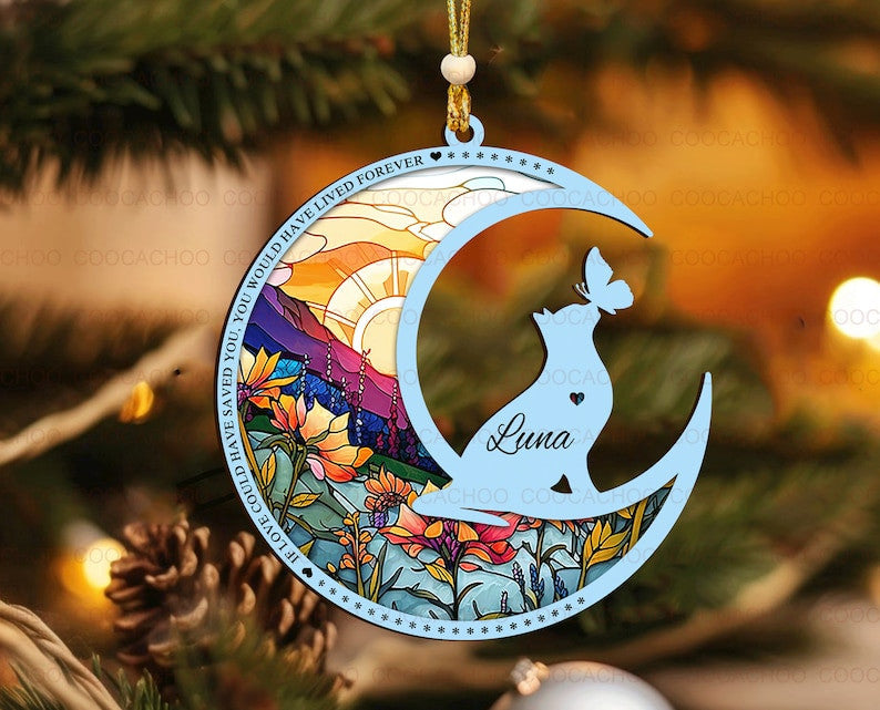 Personalized Cat Christmas Ornament 2023, Cat Lover Gifts| Loss Of Pet Sympathy Ornament | Pet Memorial Suncatcher