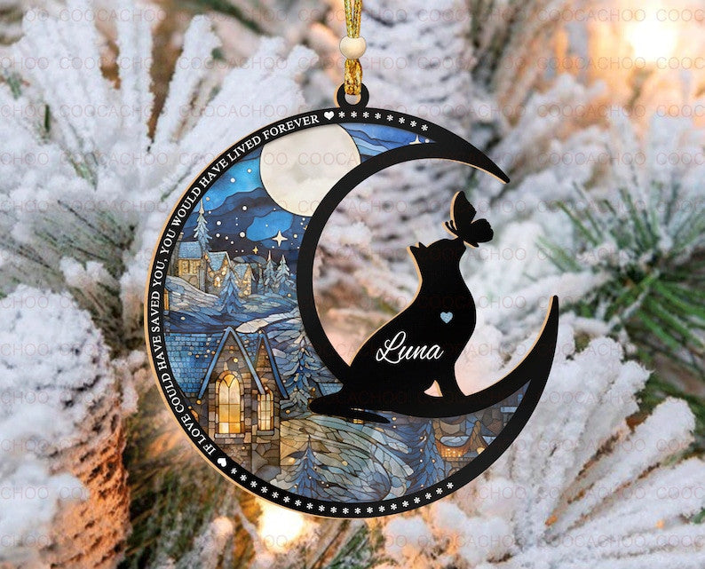 Personalized Cat Christmas Ornament 2023, Cat Lover Gifts| Loss Of Pet Sympathy Ornament | Pet Memorial Suncatcher