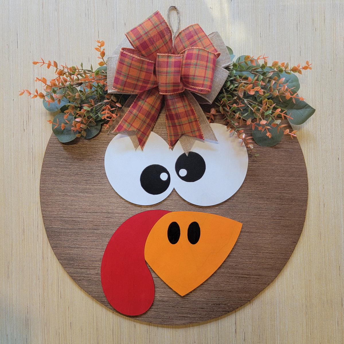 Welcome Fall Door Hanger - Turkey Face Thanksgiving Door Sign - Wood Raised Letters - Fall Front Door Decor - Fall Wreath
