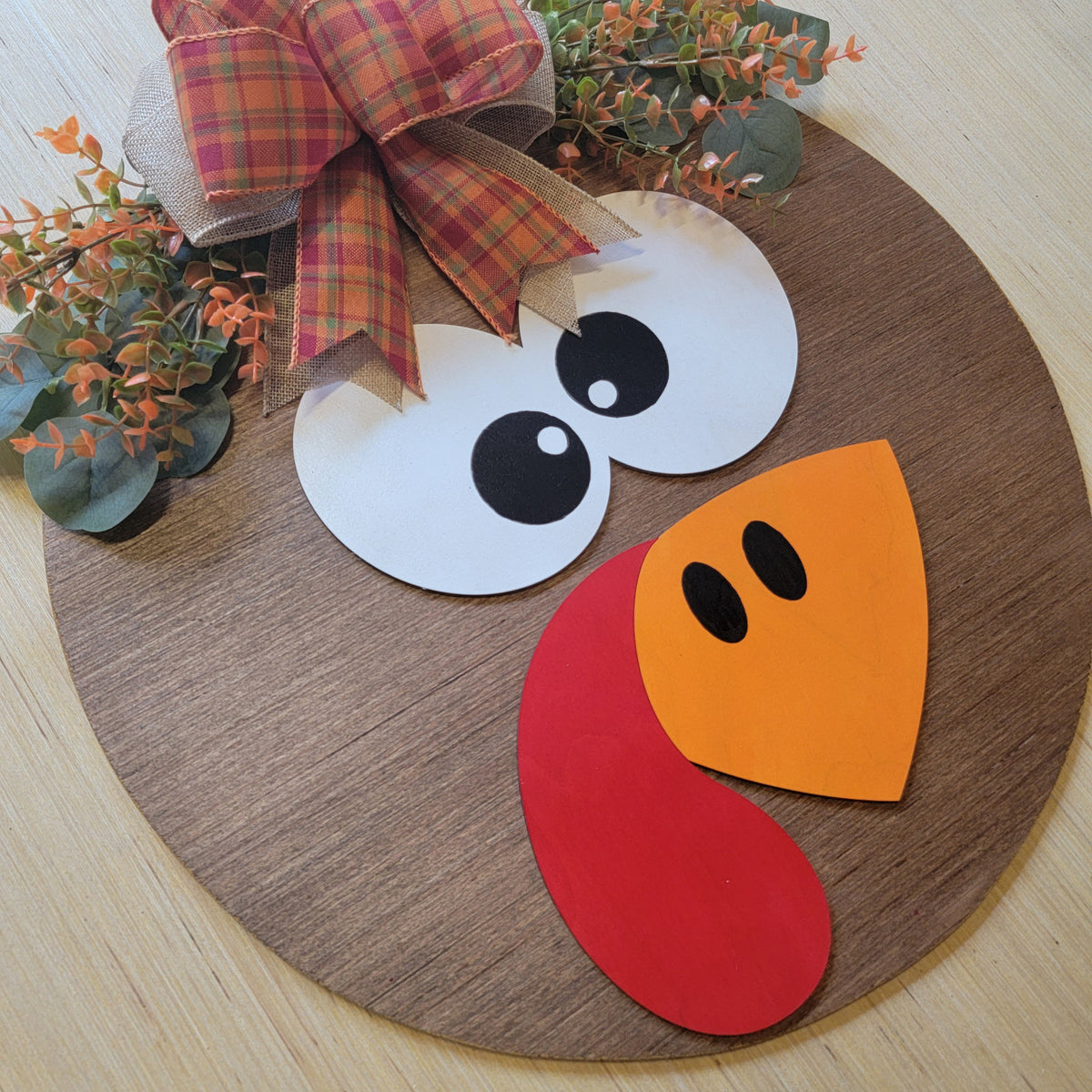 Welcome Fall Door Hanger - Turkey Face Thanksgiving Door Sign - Wood Raised Letters - Fall Front Door Decor - Fall Wreath