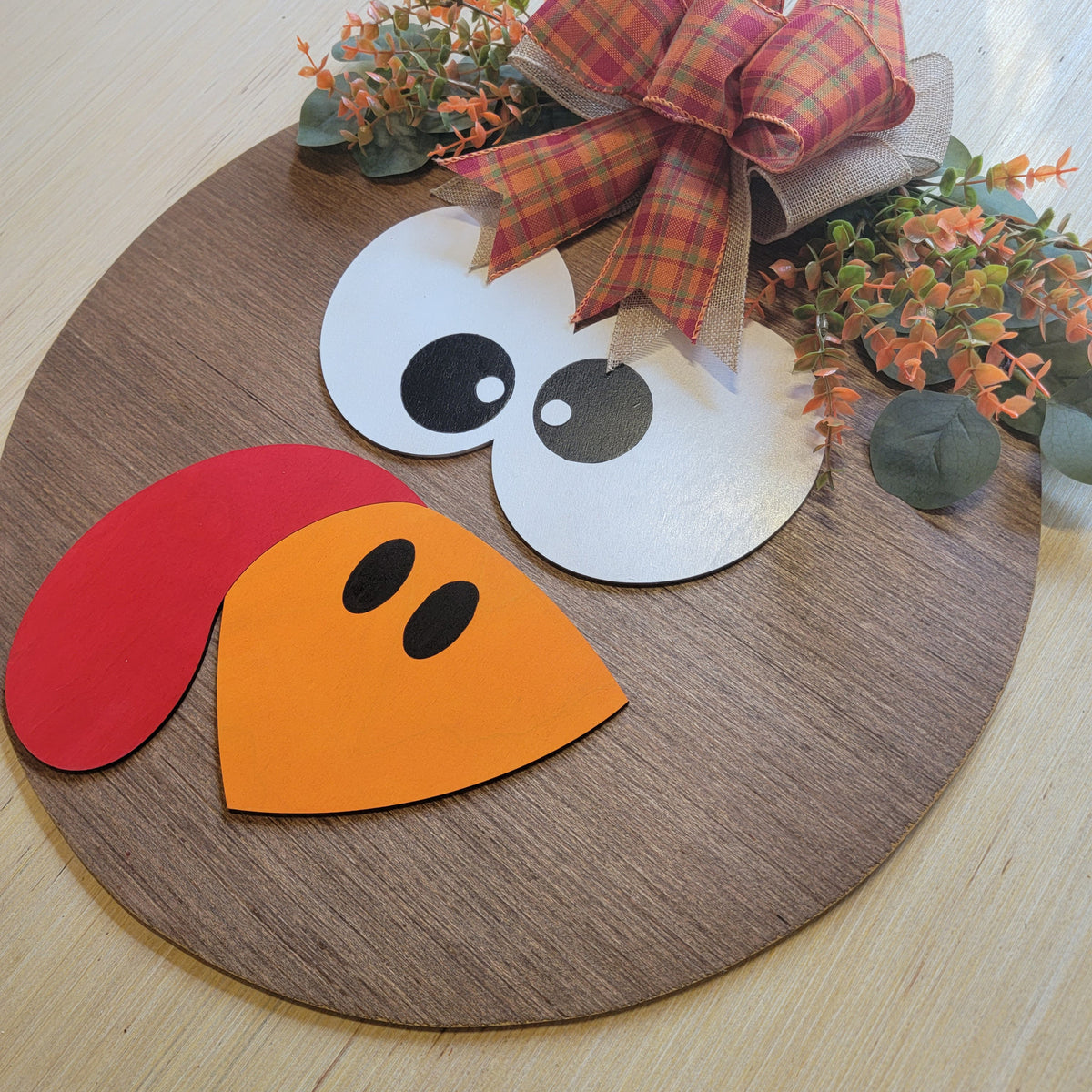 Welcome Fall Door Hanger - Turkey Face Thanksgiving Door Sign - Wood Raised Letters - Fall Front Door Decor - Fall Wreath