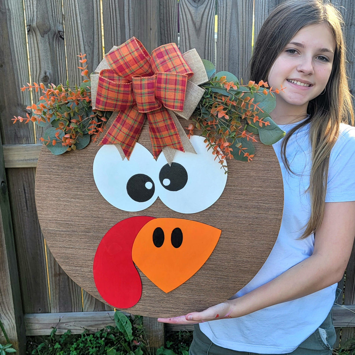 Welcome Fall Door Hanger - Turkey Face Thanksgiving Door Sign - Wood Raised Letters - Fall Front Door Decor - Fall Wreath