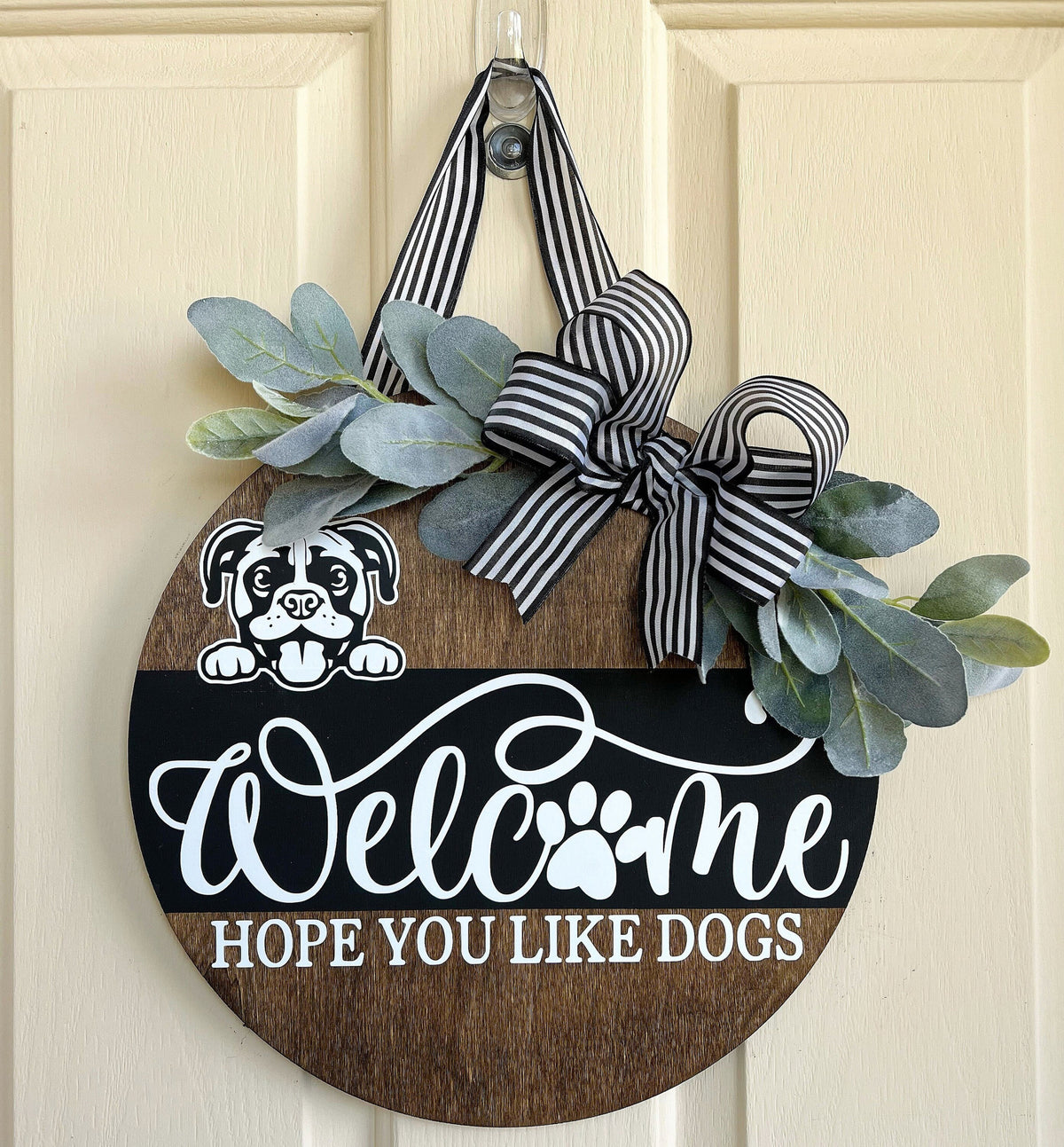 Hope You Like Dogs Sign | Dog Door Sign | Welcome Door Hanger | Front Door Decor | Personalized Wood Sign | Wood Round | Custom Name Sign