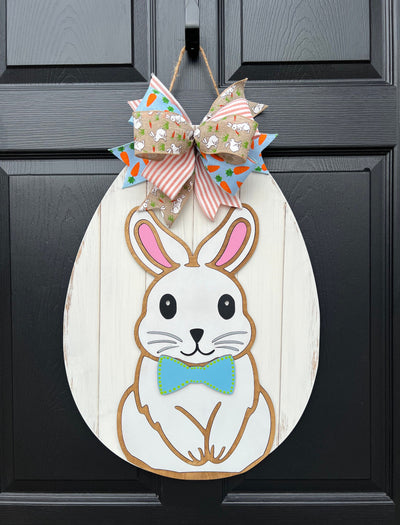 Easter Bunny Door Hanger, Easter Egg Spring Decor, Bunny Wreath