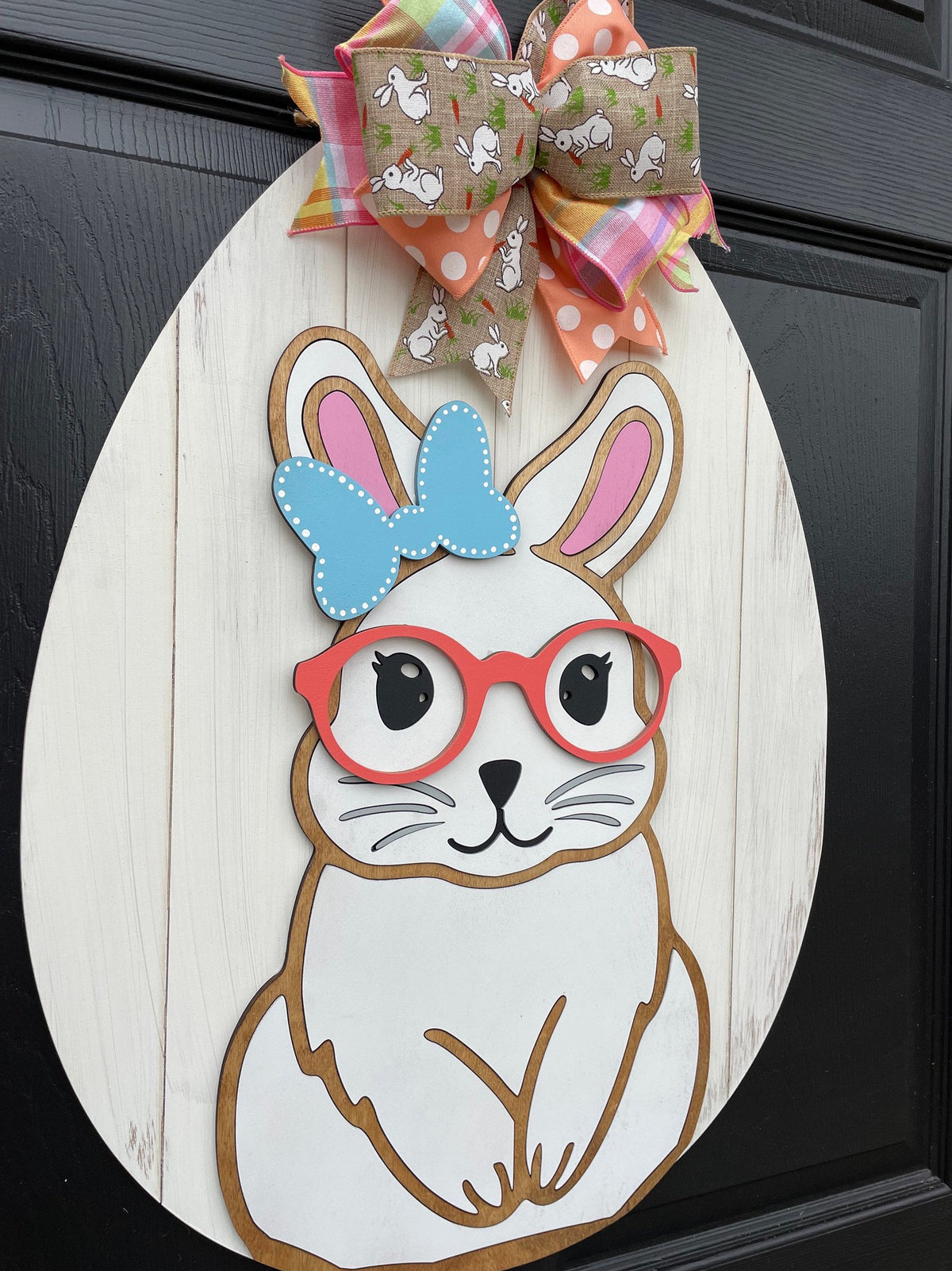 Easter Bunny Door Hanger, Easter Egg Spring Decor, Bunny Wreath