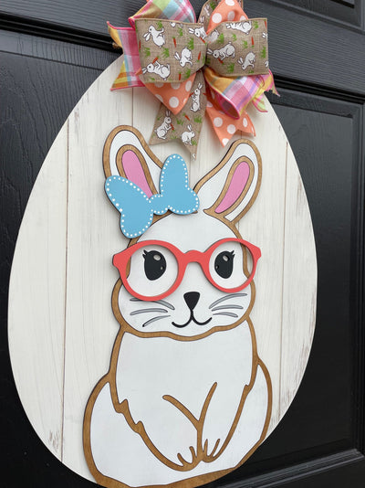 Easter Bunny Door Hanger, Easter Egg Spring Decor, Bunny Wreath