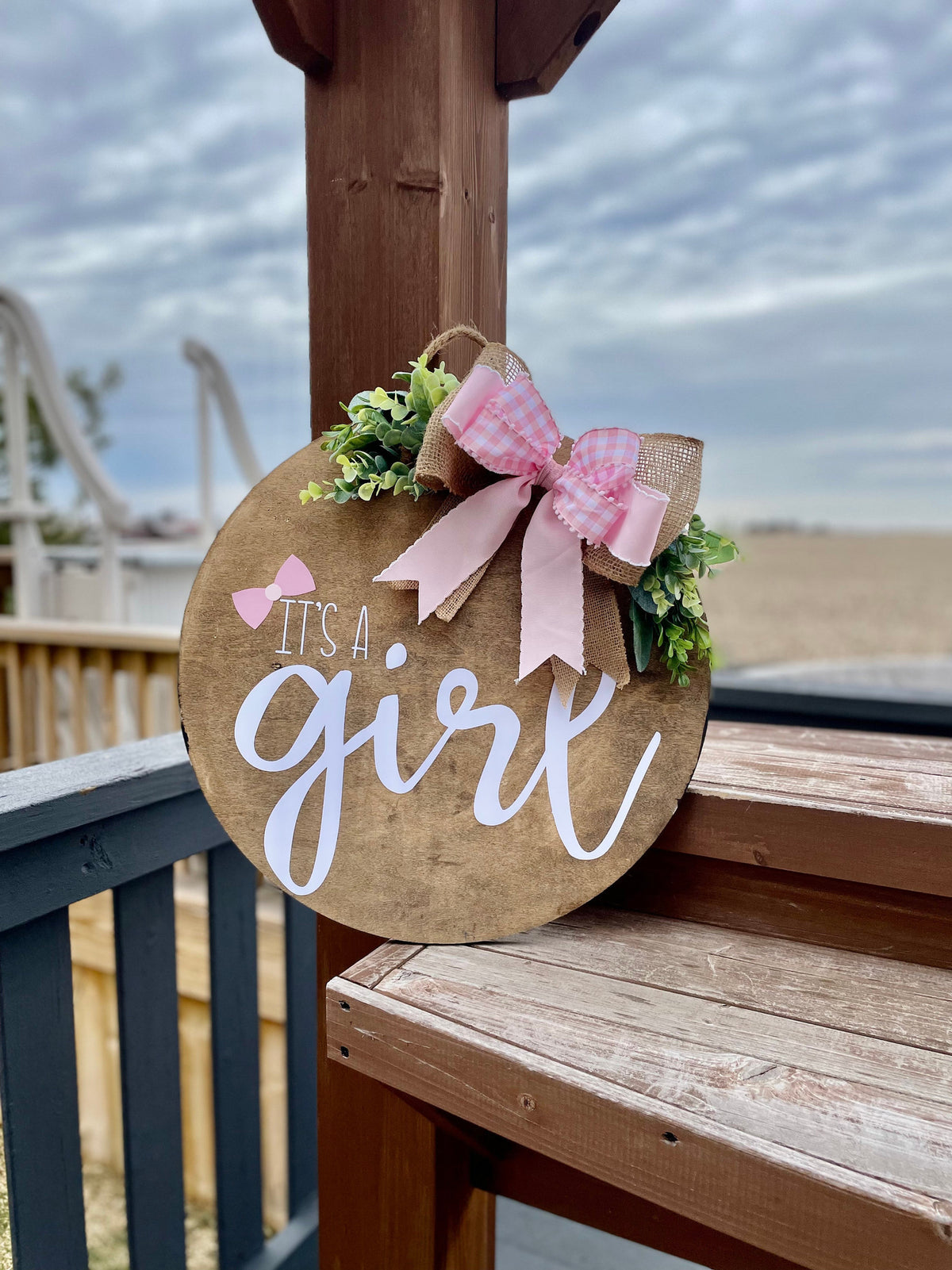 it's A Girl | Baby Shower Gift | Door Hanger | Gender Reveal | Wooden Wreath | welcoming Sign
