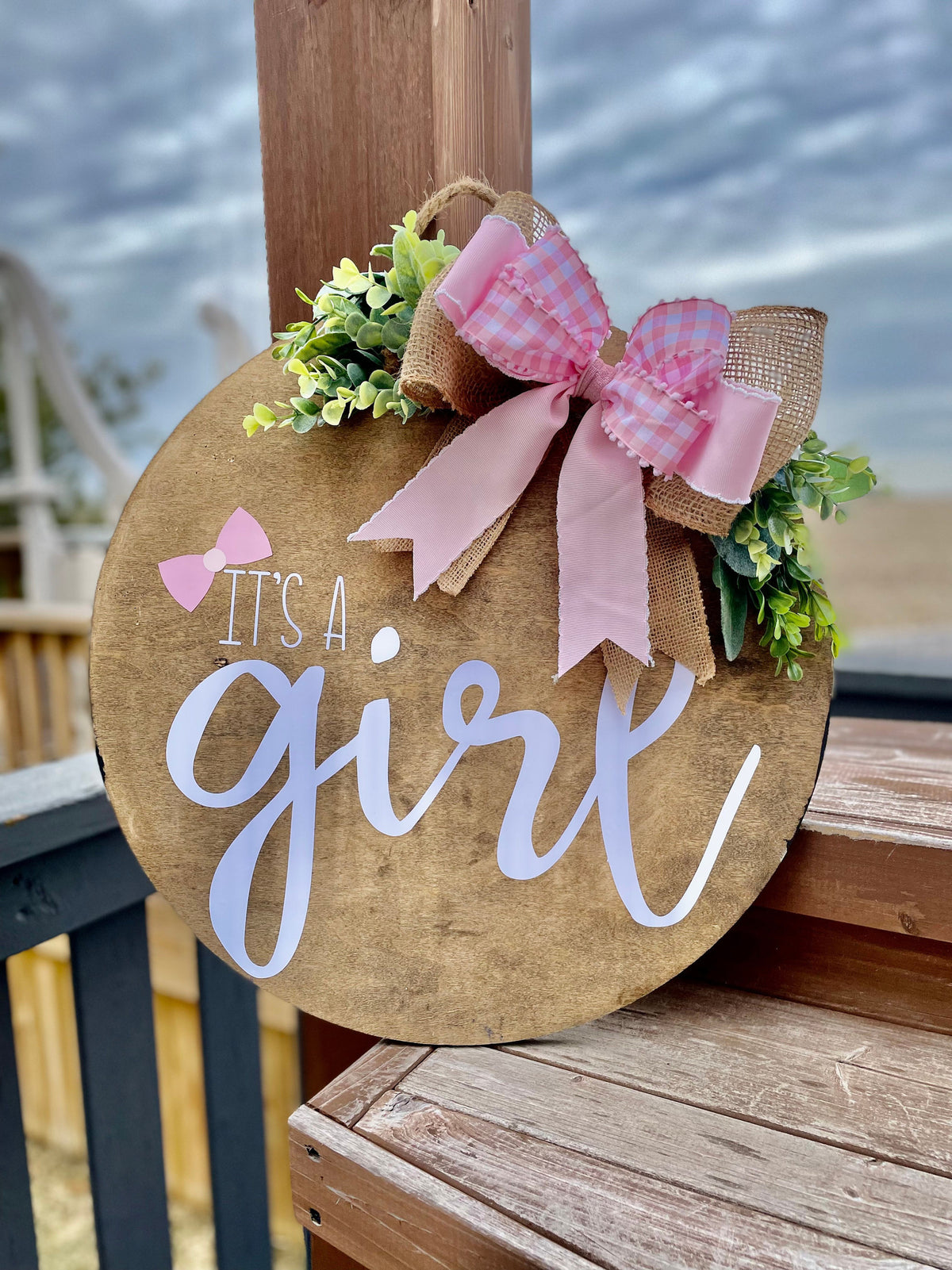 it's A Girl | Baby Shower Gift | Door Hanger | Gender Reveal | Wooden Wreath | welcoming Sign