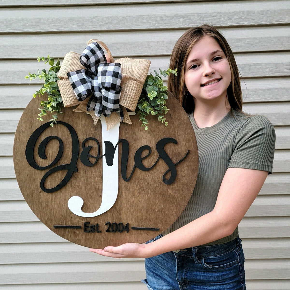 Large Front Door Decor - Wood Raised Letters - Family Last Name and Initial Door Hanger - Custom Door Hanger - Year Round Wood Wreath