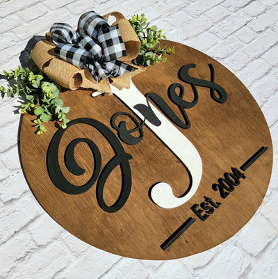 Large Front Door Decor - Wood Raised Letters - Family Last Name and Initial Door Hanger - Custom Door Hanger - Year Round Wood Wreath