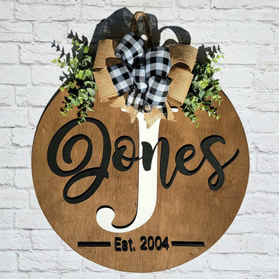 Large Front Door Decor - Wood Raised Letters - Family Last Name and Initial Door Hanger - Custom Door Hanger - Year Round Wood Wreath