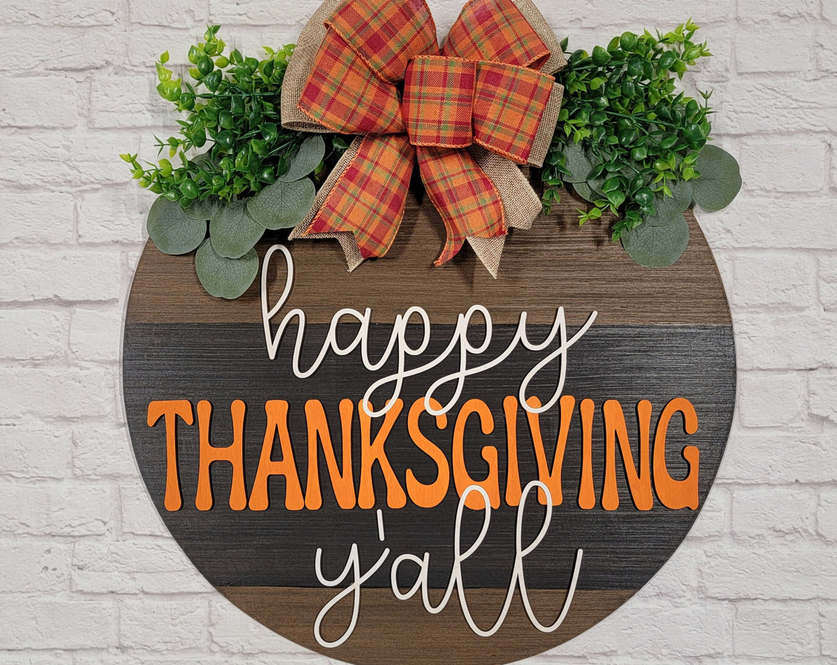 Thanksgiving Door Hanger - Happy Thanksgiving Door Sign - Wood Raised Letters - Fall Front Door Decor - Fall Wreath