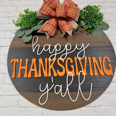 Thanksgiving Door Hanger - Happy Thanksgiving Door Sign - Wood Raised Letters - Fall Front Door Decor - Fall Wreath